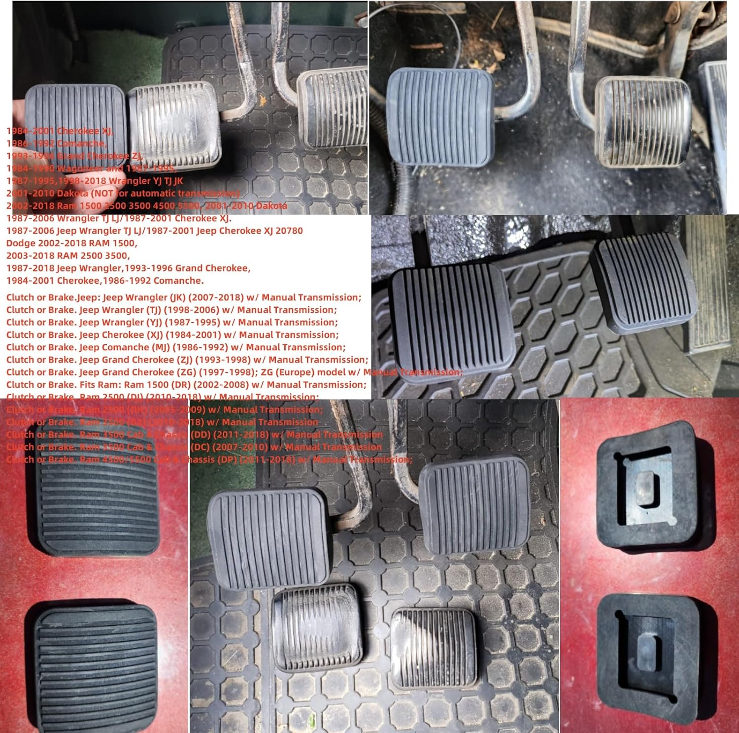 2PCS Brake and Clutch Pedal Pad, Anti-Slip Rubber Pedal Pad, Replacement Dodge 2002-2018 RAM 1500 2003-2018 RAM 2500 3500 1987-2018 Jeep Wrangler Cherokee 1984-2001 Cherokee 1986-1992 Comanche - Image 5