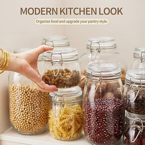 Miniatura 3 de Tarros de vidrio para almacenamiento de alimentos de 51 onzas con tapas herméticas, juego de 3 recipientes de sujeción con clip de alambre