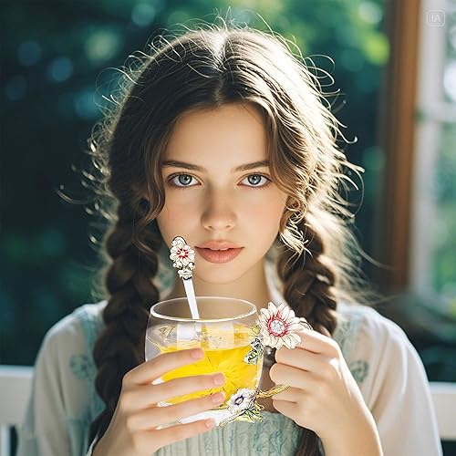 Vista 20 de Taza de té de flores, taza de café de cristal transparente con cuchara, caja de regalo para su madre, esposa, abuela, niñas, amigos, San Valentín