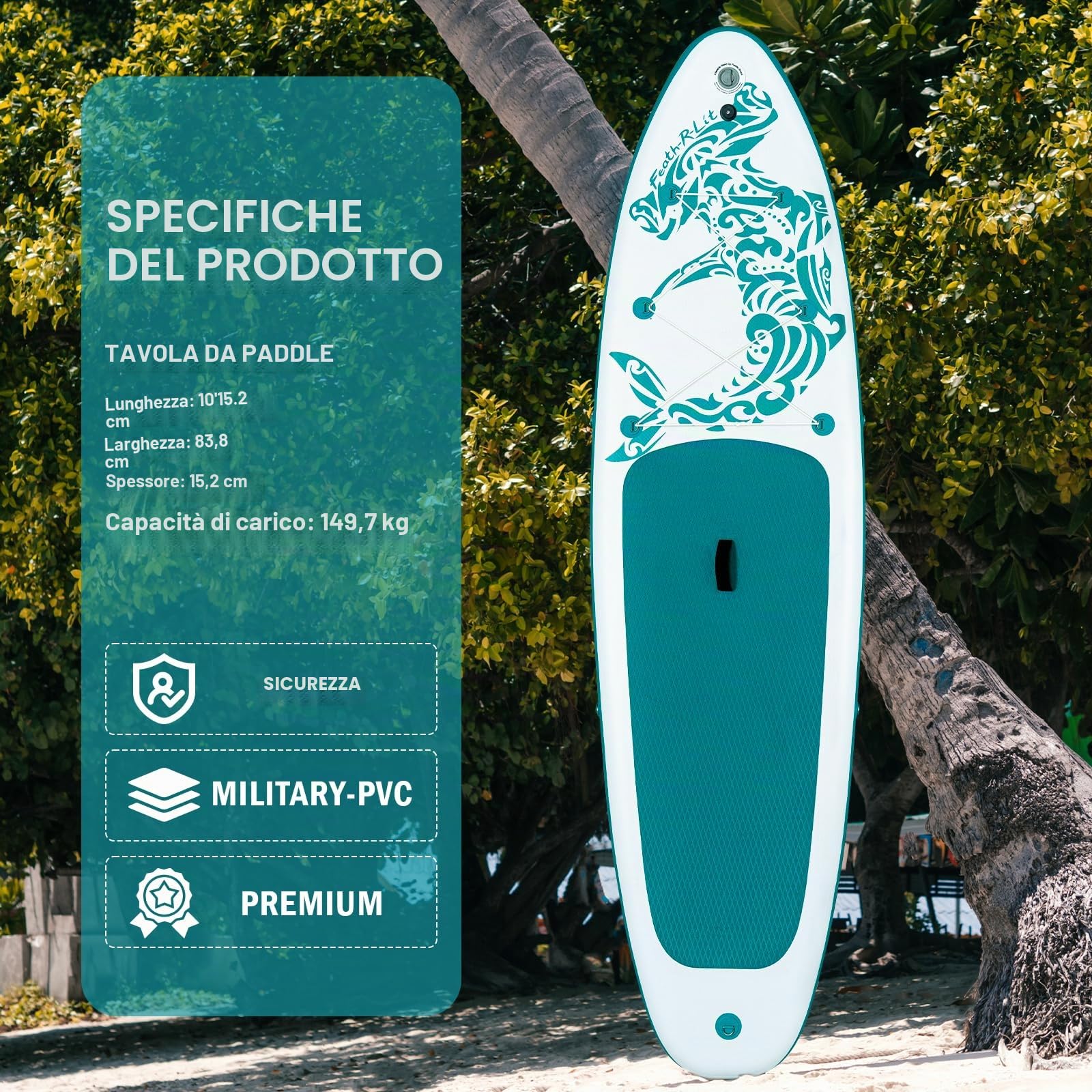 FEATH-R-LITE Gonfiabile Stand Up Paddle Board Ultraleggero - Accessori SUP: pagaia regolabile, pompa, zaino, leash, finlandese - Per tutti i livelli di abilità