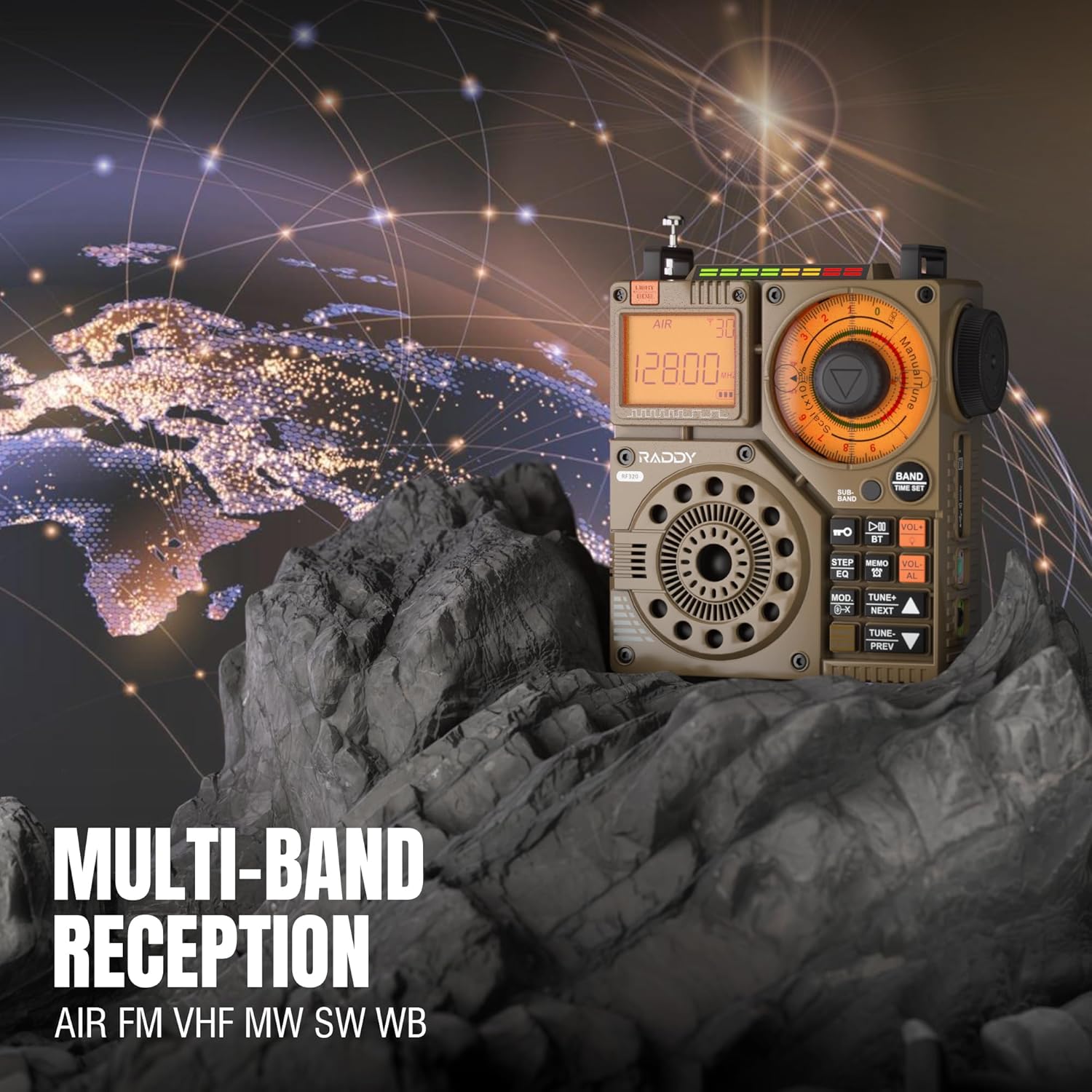 Raddy RF320 Shortwave Radio demonstrating multi-band reception