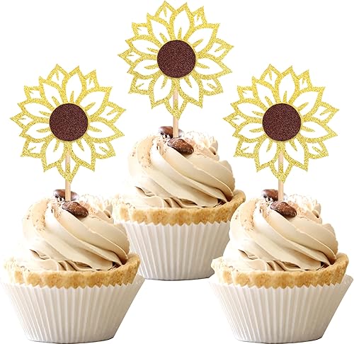 Miniatura 1 de 24 piezas de decoración de cupcakes con temática de girasol para baby shower, niños y niñas, fiesta de cumpleaños, suministros de decoración de