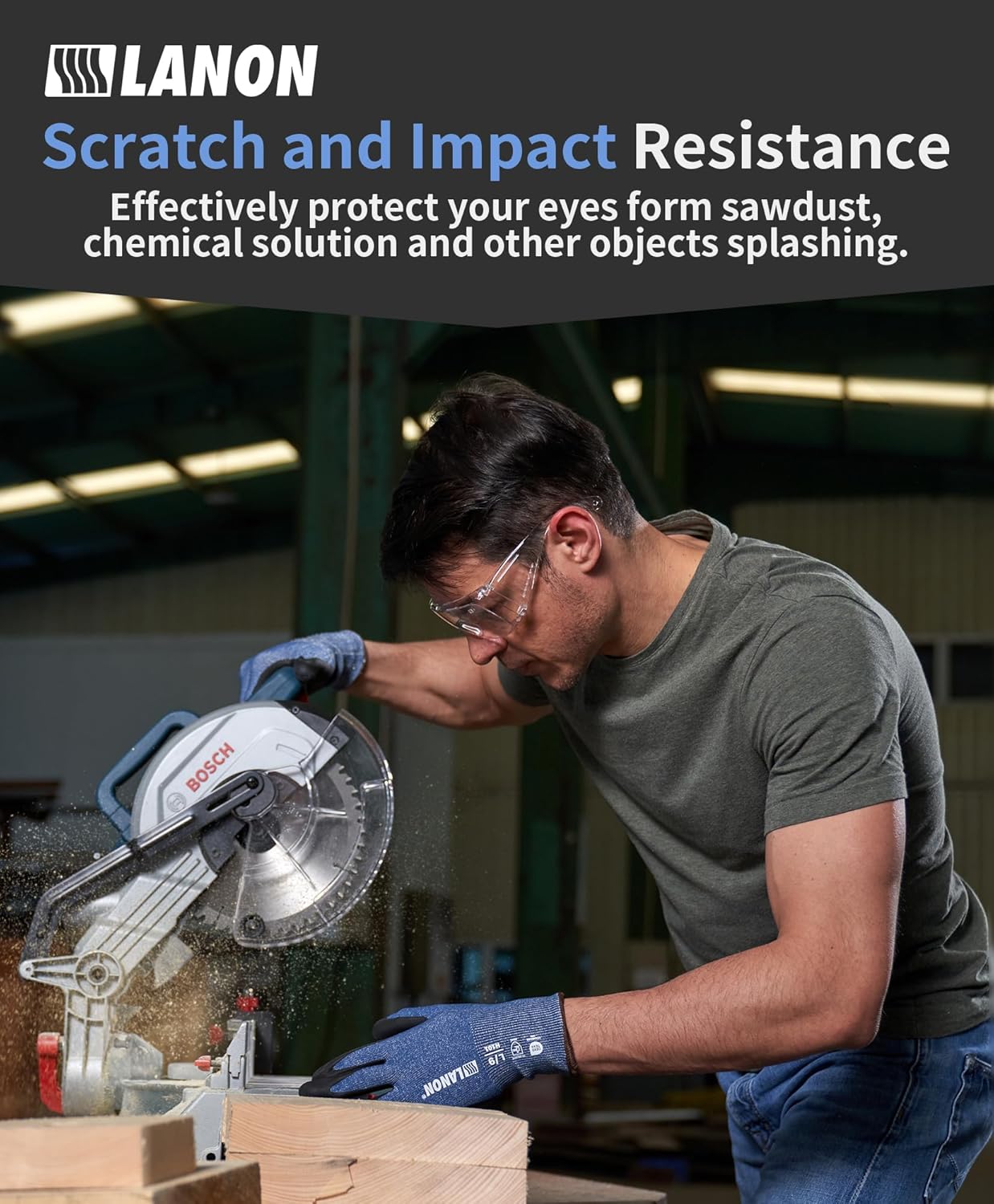 LANON 3 Pack Safety Glasses Over Eyeglasses,ANSI Z87.1 Standard,Anti-Fog & Scratch,Peripheral Protection, High Transmission,Anti-UV,Wrap Around Clear Safety Goggles - Image 3