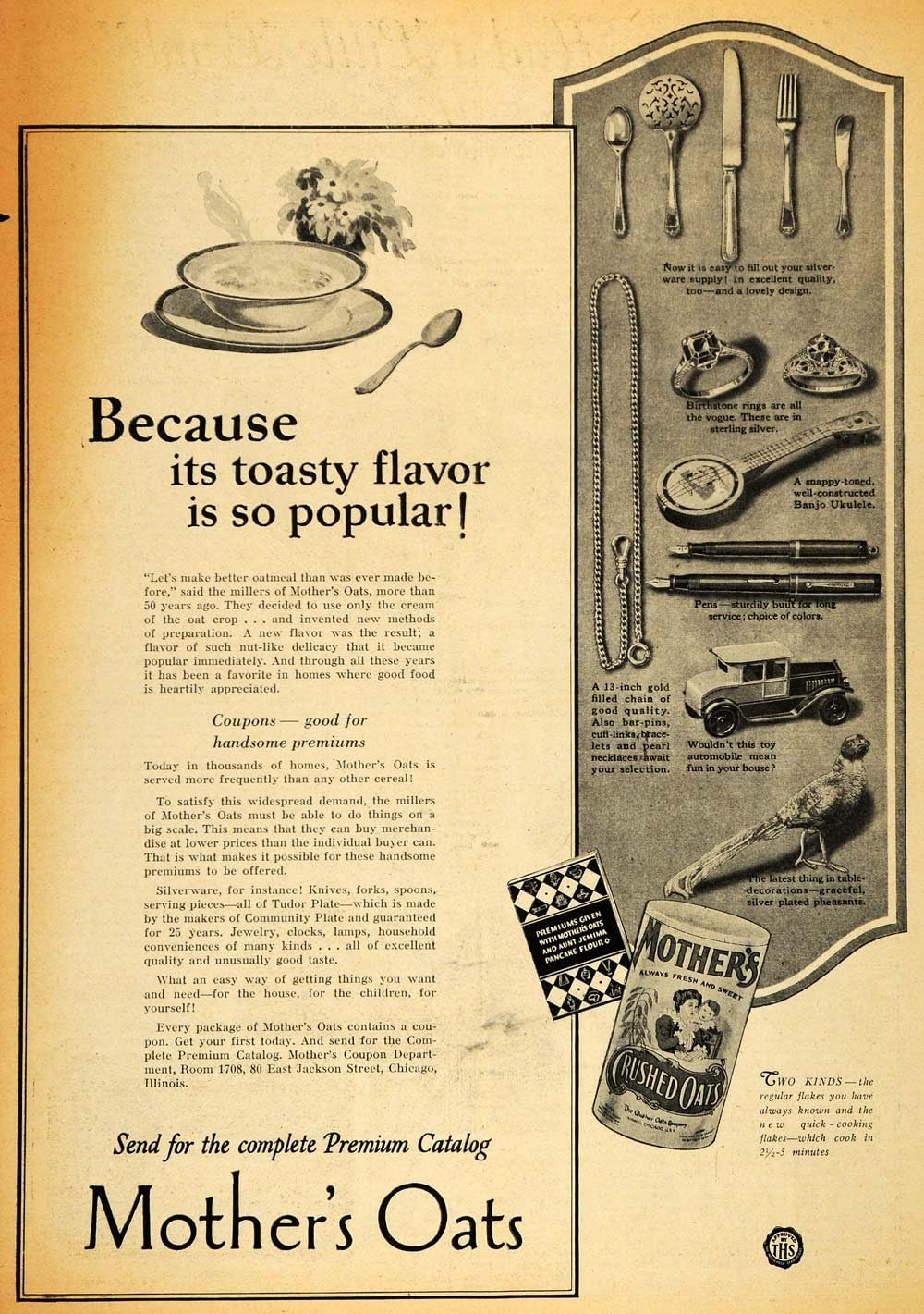 1928 Ad Mother's Crushed Oats Breakfast Silverware