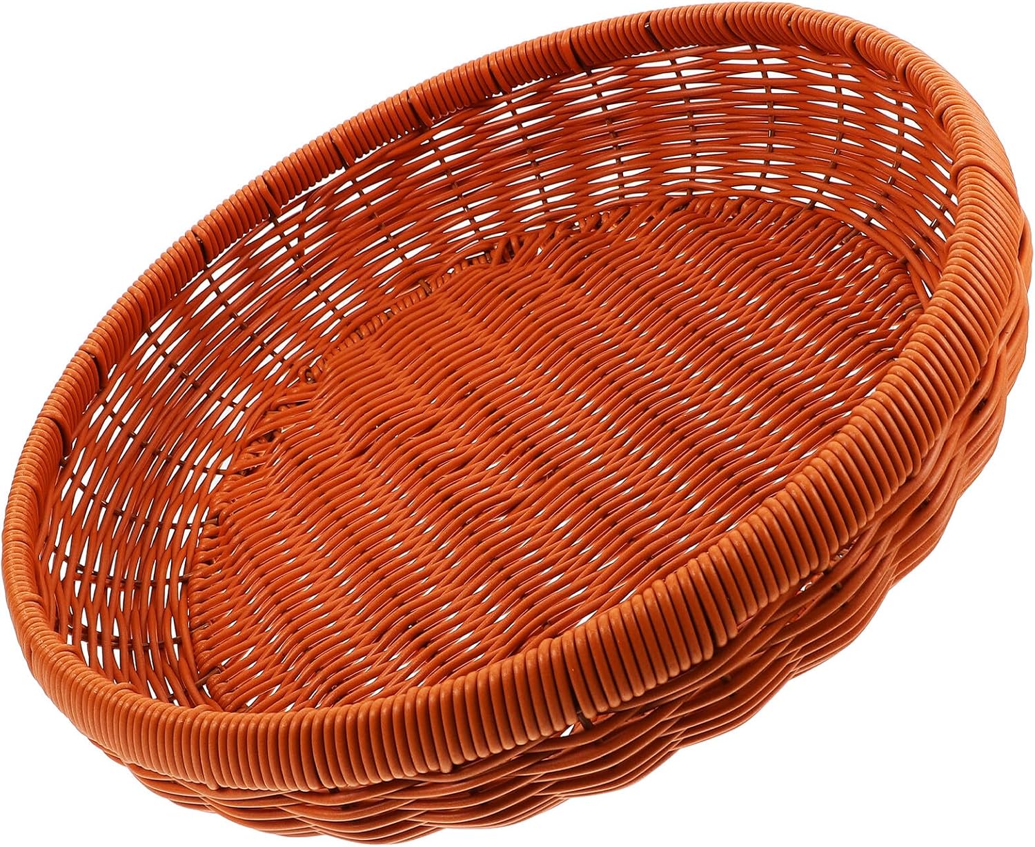 Woven Bread Basket 30x7cm Iron Frame Rustic Rattan Style Bread Storage Container Kitchen Fruit and Snack Serving Tray