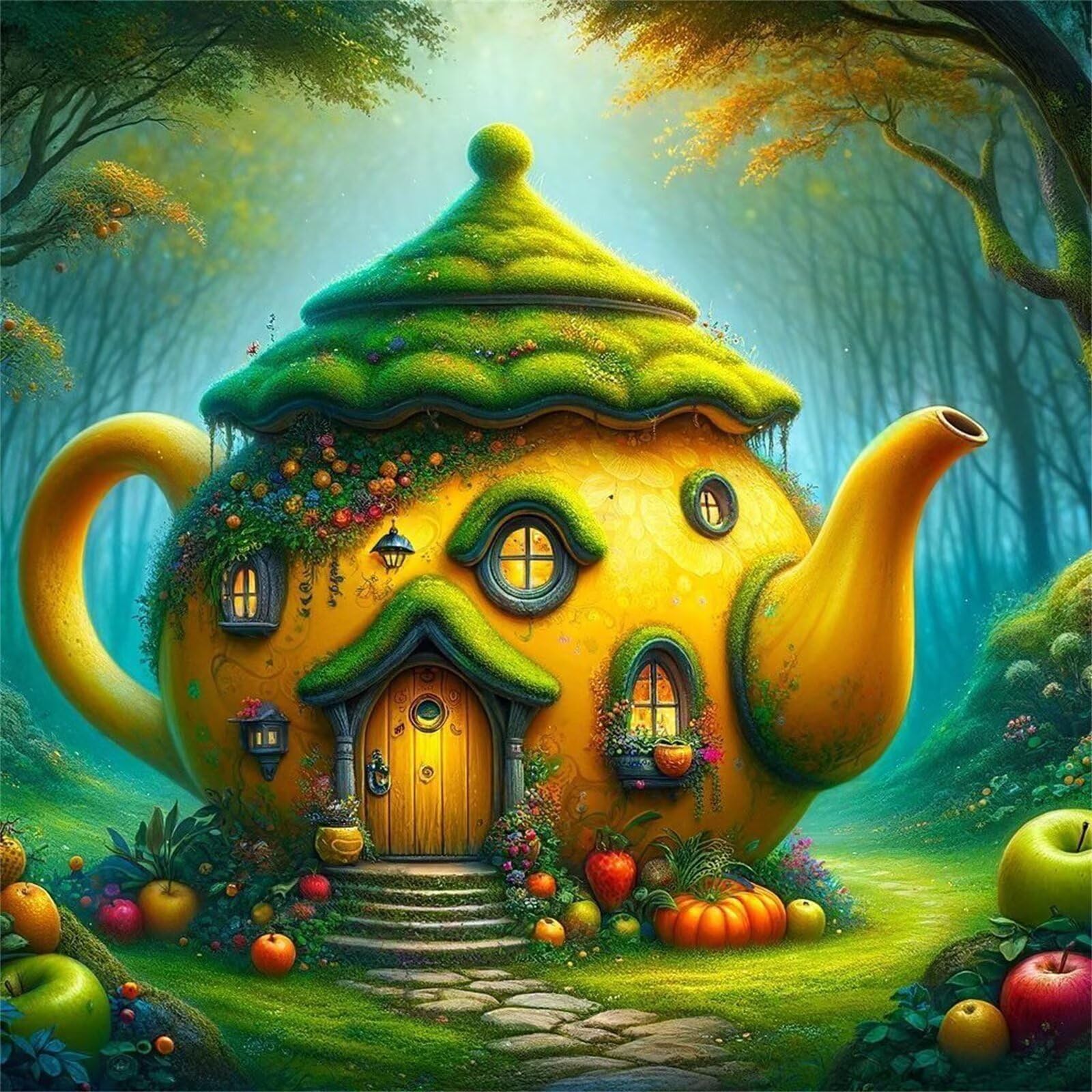 Puzzle 1000 elementów domku dla dorosłych z motywem dzbanka, klasyczne puzzle 65 x 65 cm, gra zręcznościowa dla całej rodziny, kolorowe układanie, dekoracja domu