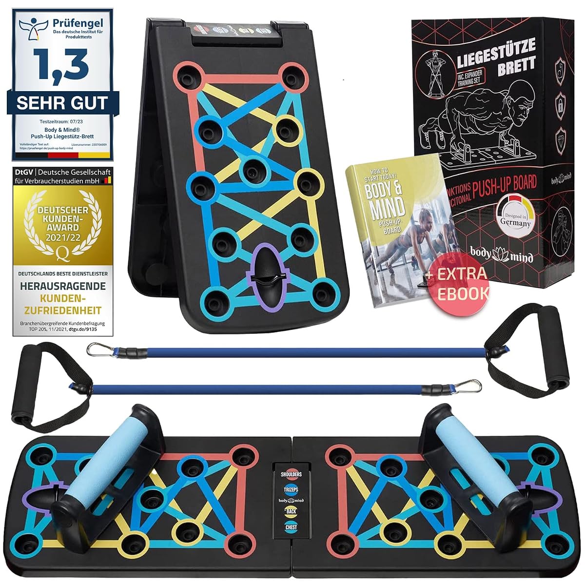 Body & Mind® Push-Up Board; Foldable Elite Rack Fitness Board for full body