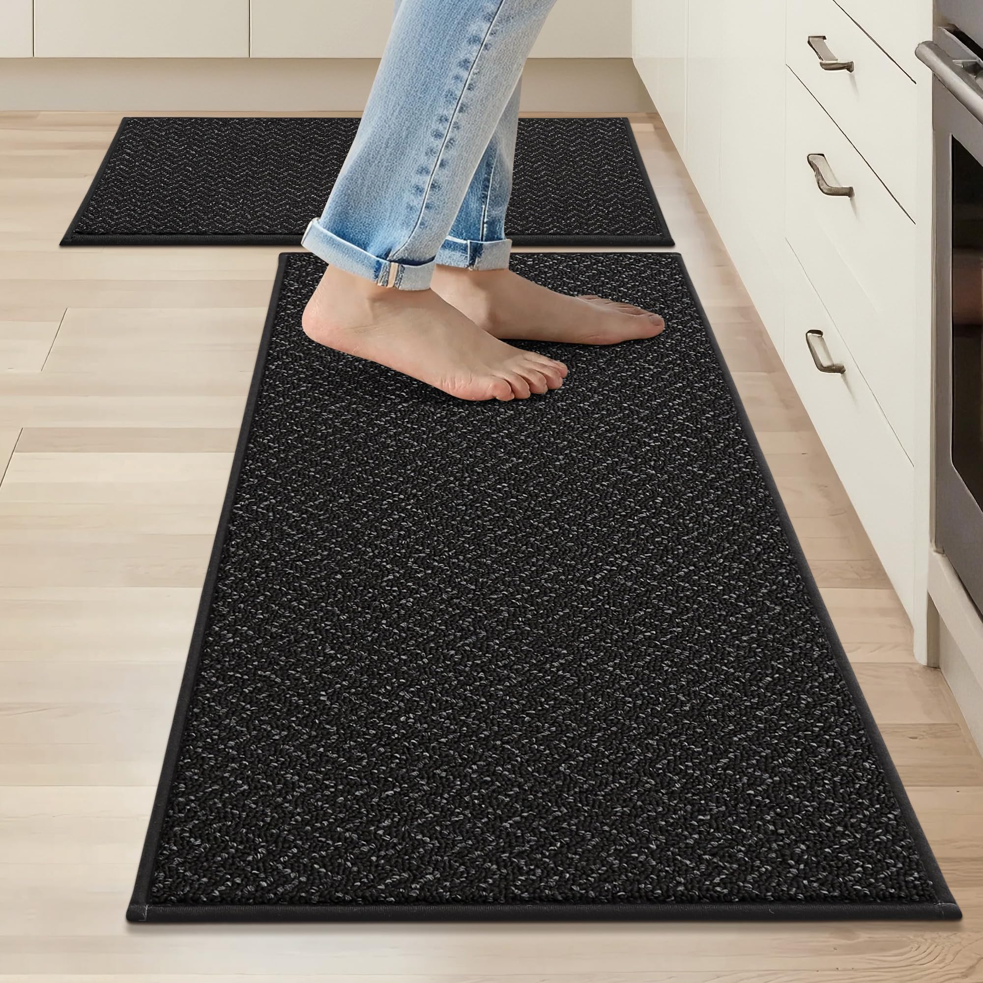 COSY HOMEER Kitchen Rugs and Mats 2PCS Non Slip Kitchen Mats for Floor Washable Stain Resistant Kitchen Runner