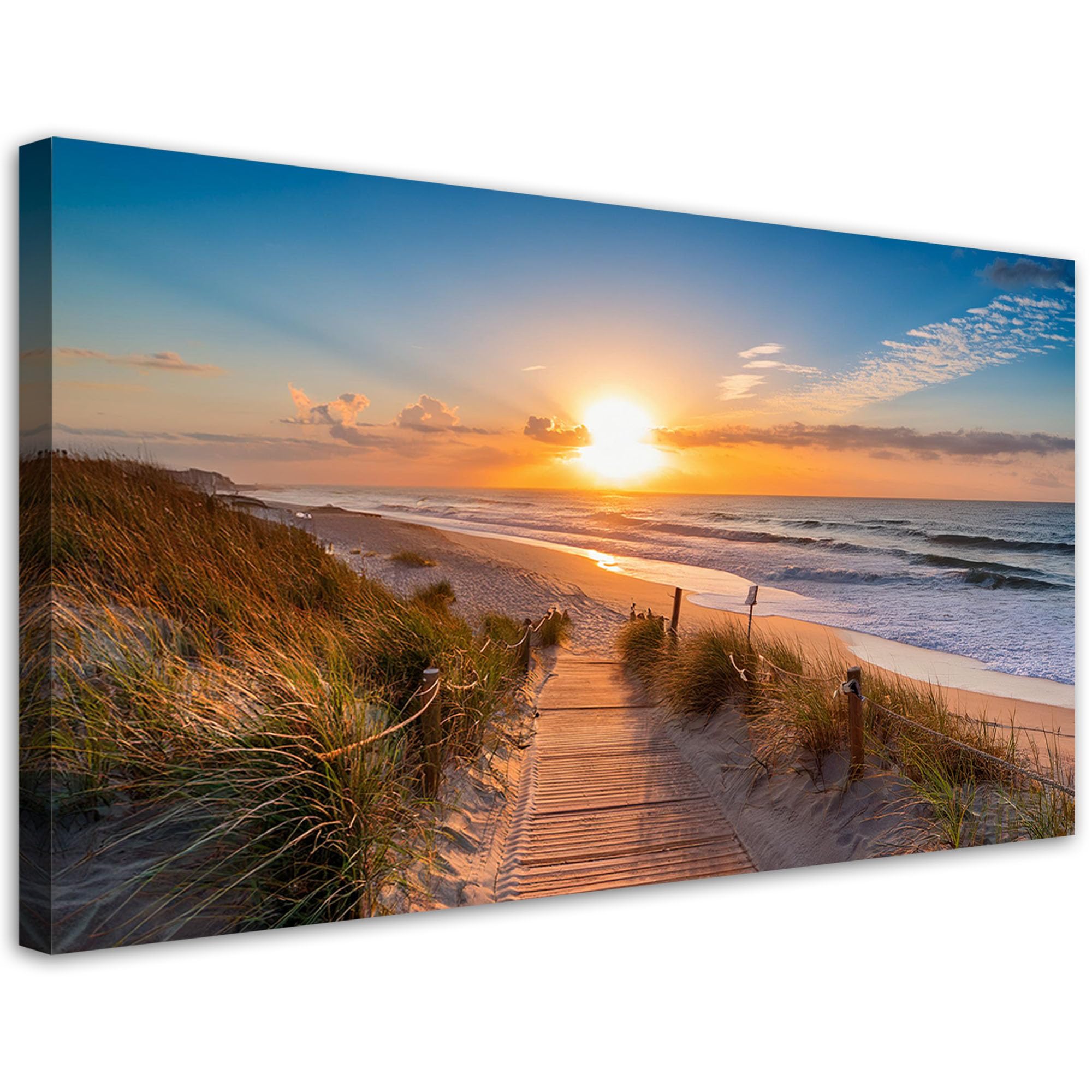 Feeby Leinwand Bilder - Bild Wohnzimmer - Sonnenuntergang am Strand - 120x60 1tlg - Deko Schlafzimmer Groß - Dekoration Canvas - Gemälde - Modern Wandbilder - Kunstdruck