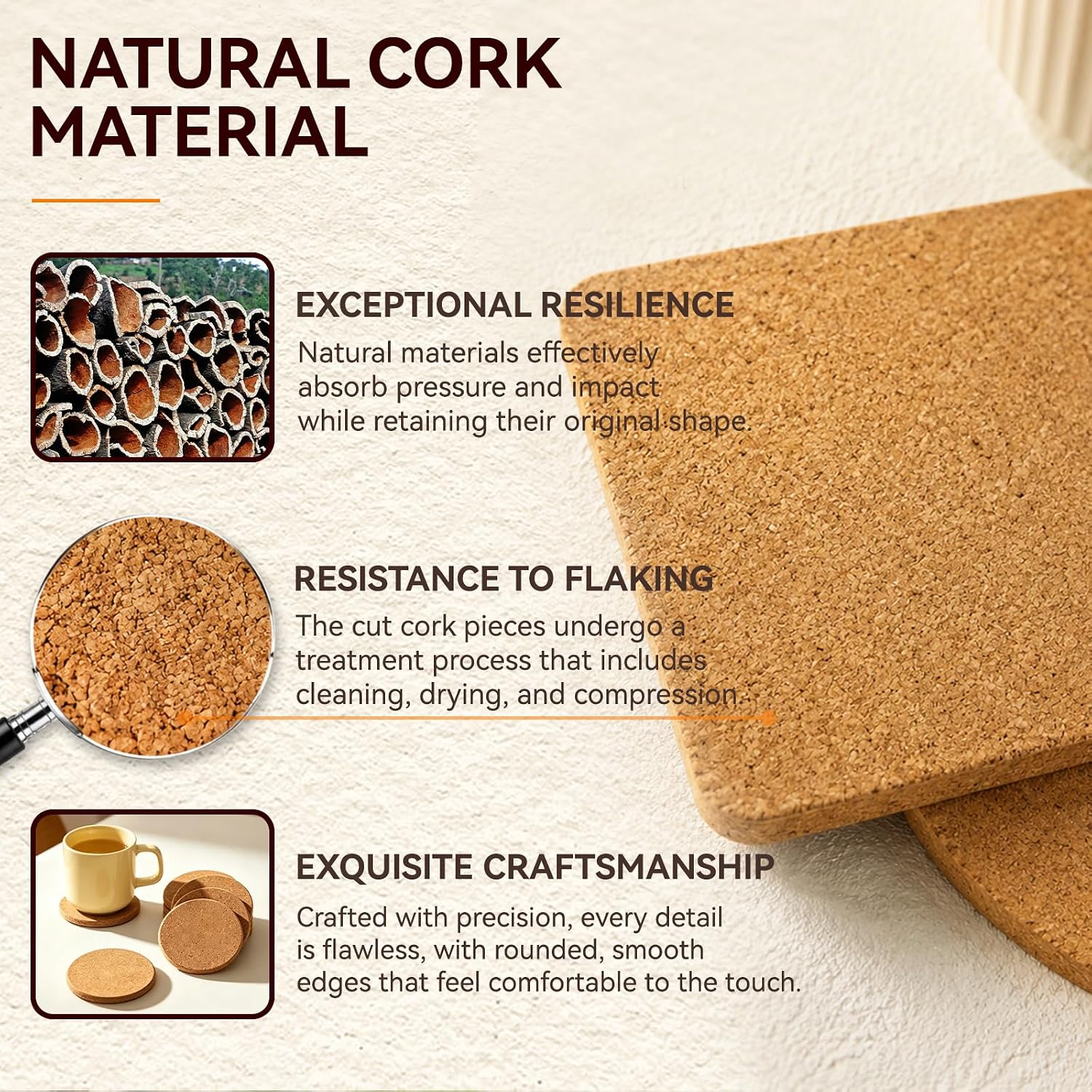 30 PCS Cork Coasters for Laser Engraving, 15 Round & 15 Square, 4" (100x100x8mm) Extra Thick Blank Cork Coasters Bulk, Absorbent Mats Protection for Drinks Wood Burning DIY Crafts (Round)