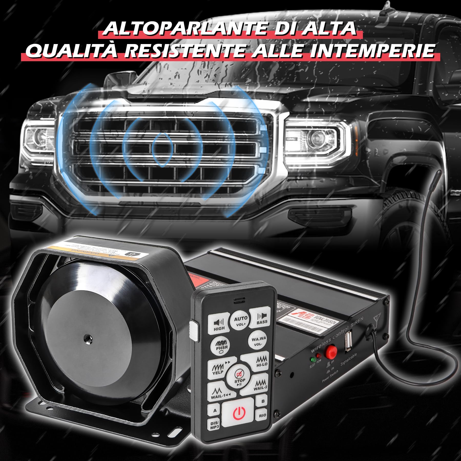 Sirena Wireless Auto Emergenza 12V 200W Sirena Polizia 20 Toni 130DB Microfono Wireless per Ambulanza Vigili del Fuoco Camion Veicoli Emergenza Allarme Acustico Professionale