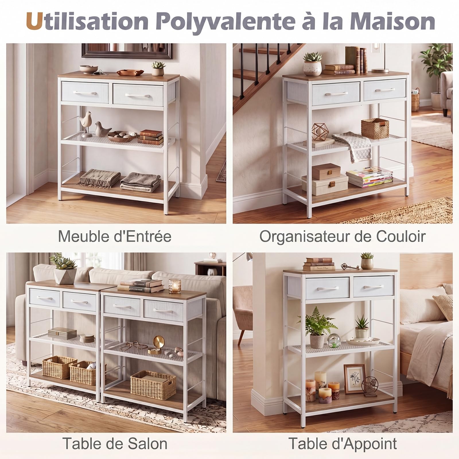 COSTWAY Table d'Entrée Étroite, Table Console 3 Niveaux, 60 x 30 x 81 cm (Naturel)