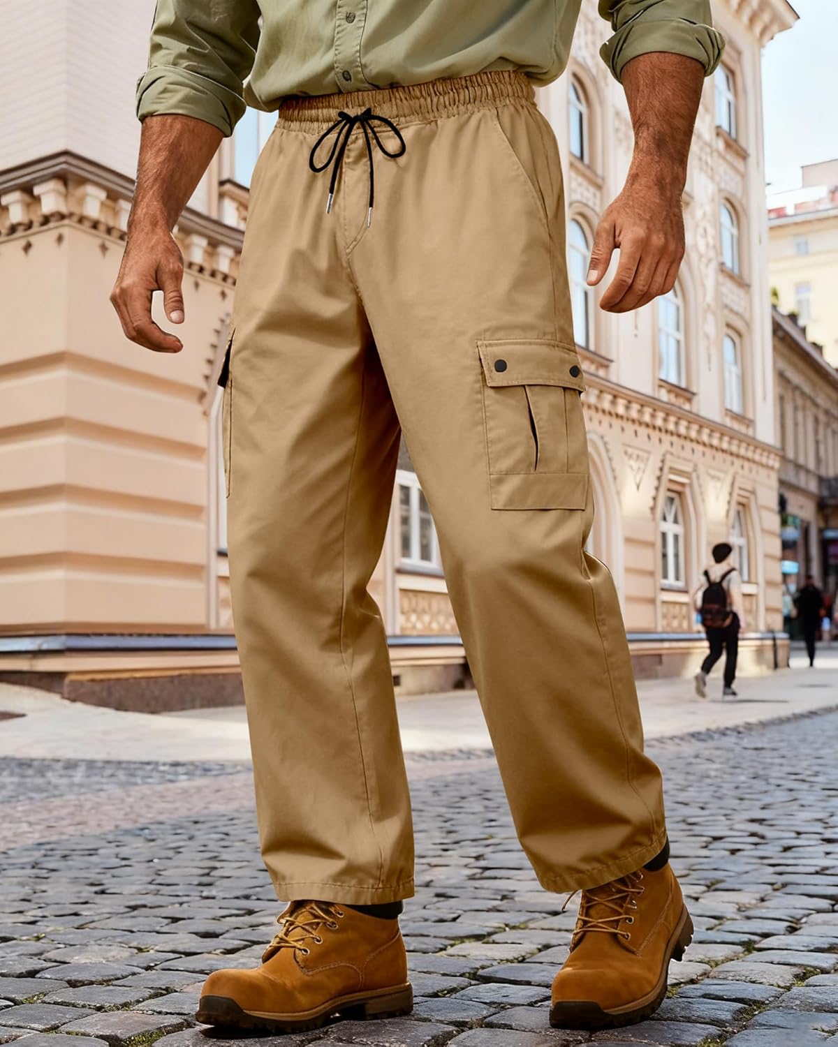 Men's Cargo Work Pants Casual Relaxed Fit Twill Sweatpants with Elastic Waist for Men - Image 3