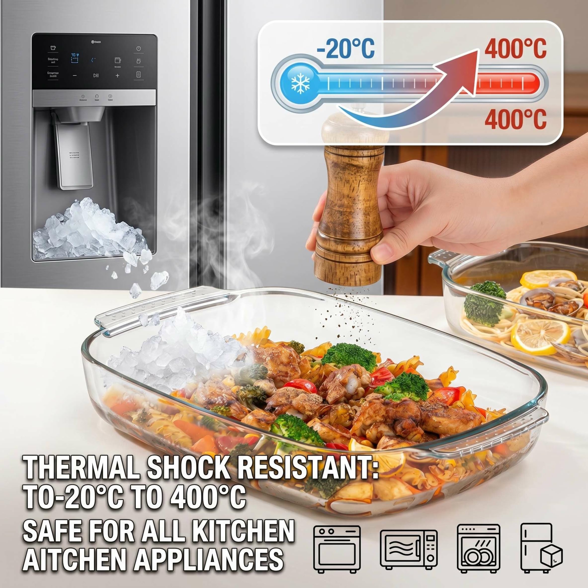 Teglia da forno in vetro da 3 8 l teglia rettangolare trasparente in vetro borosilicato con manici per forno e microonde borosilicato rettangolare adatta a