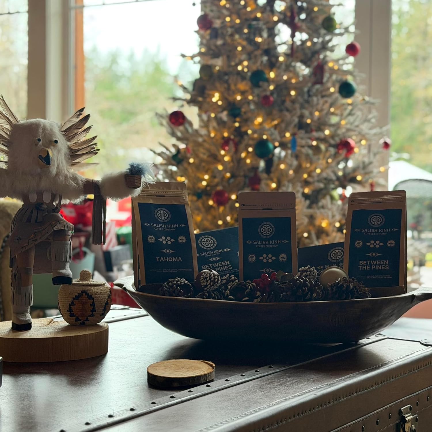 SALISH KINH Whole Bean Coffee | Between the Pines | 12 oz Bag | Medium Dark Roast | 60% Arabica & 40% Robusta | Specialty Grade | Single Origin | Direct Trade | Indigenous Produced