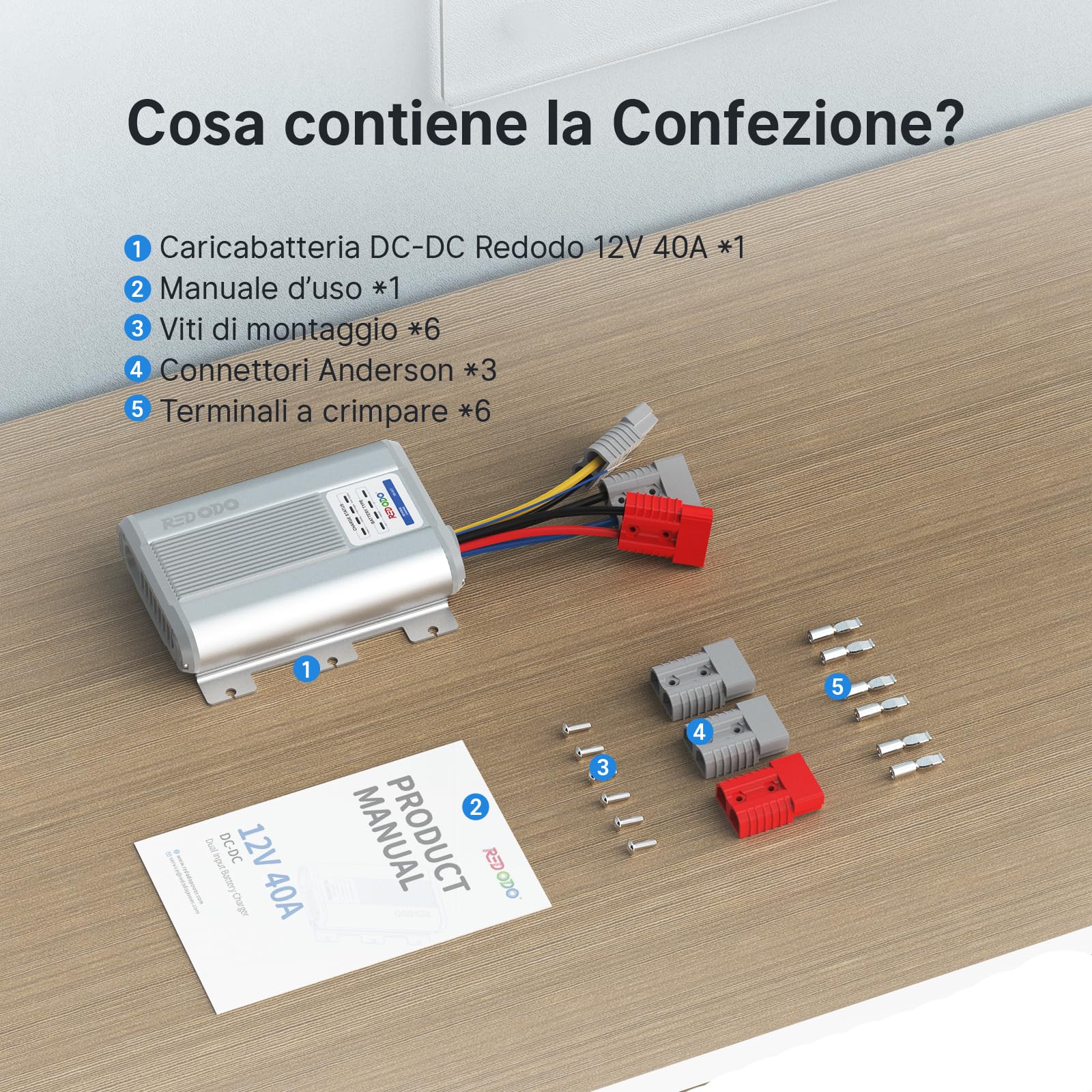 Redodo Caricabatterie DC DC 12V 40A con MPPT Integrato, Booster di Carica 12V LiFePO4 per Camper e Seconda Batteria, Compatibile con Alternatore Smart, AGM, Gel, Piombo
