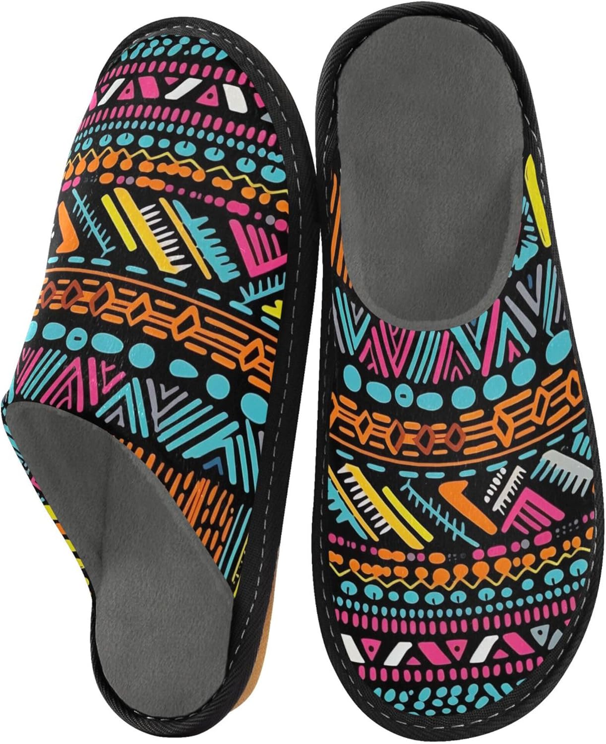 Retro Chevron Boho House Slippers – Cozy Fuzzy Slippers for Guests, Washable & Disposable, Perfect for Shoeless Home, Spa & Hotel Use A110324