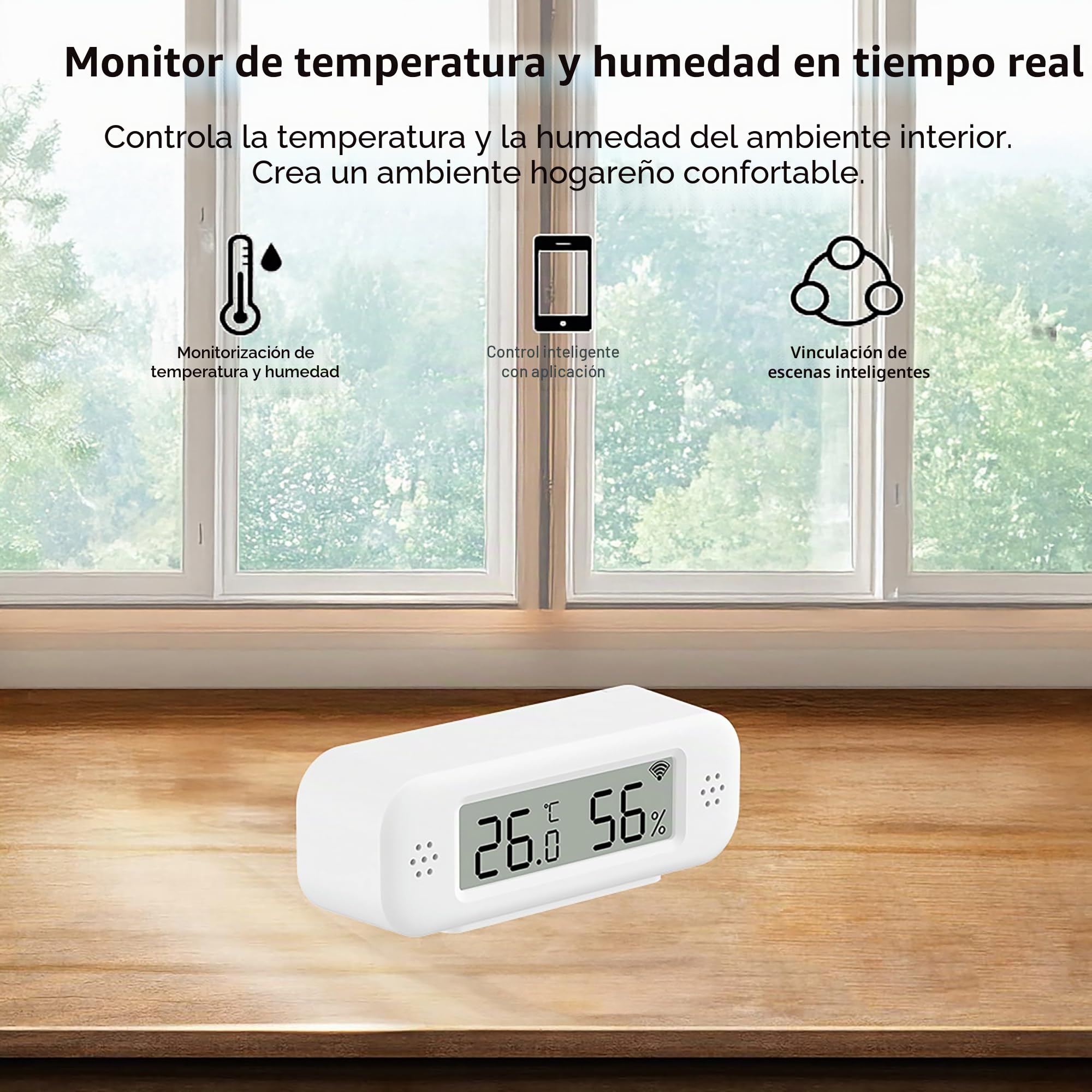 Sensor de termómetro e higrómetro Wifi, sensor de temperatura y humedad con alarma de notificación de aplicación remota, compatible con Alexa (2 pieza)