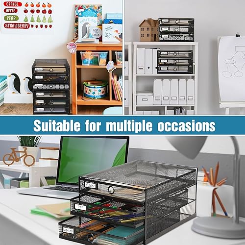 Miniatura 6 de Zhanmai Organizador de escritorio de 2 piezas con cajón en total de 6 niveles, bandeja organizadora de malla de alambre, organizador de papel Negro