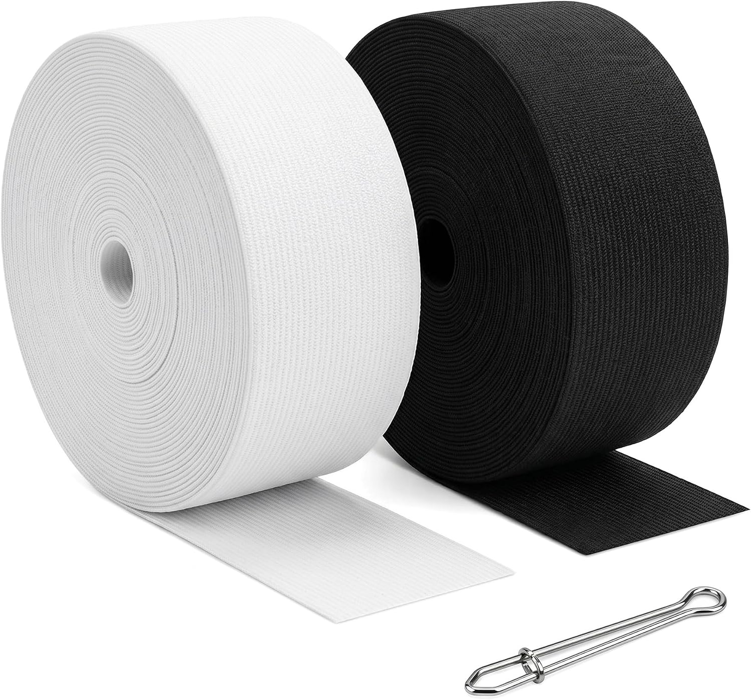 2 Rolls 1 Inch Elastic Band for Sewing(Length 5.5 Yard/Roll, Black & White), with 1 Sewing Threader Clip. Uiewefy Flat Braided Elastic for Sewing Waistband, Pants Waist, Dress, Clothes and DIY Crafts