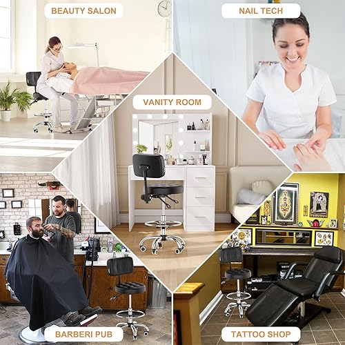 Miniatura 8 de YJHome Taburete rodante, taburetes rodantes con ruedas, reposapiés, respaldo de altura ajustable, capacidad de peso de 400 libras, silla giratoria