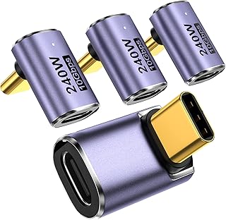 DuHeSin USB C Right Angle Adapter 240W (4 Pack) 90 Degree USB C Adapter with PD 40Gbps 8K 60hz Compatible for Thunderbolt 4 MacBook Pro/Air, Steam Deck, Switch, VR and More Type C Devices