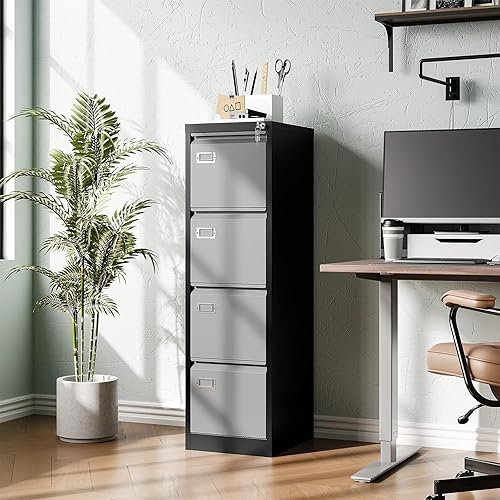 Miniatura 2 de Armario de almacenamiento vertical de metal, archivador de 4 cajones con cerradura, archivadores verticales de 18 pulgadas de profundidad para