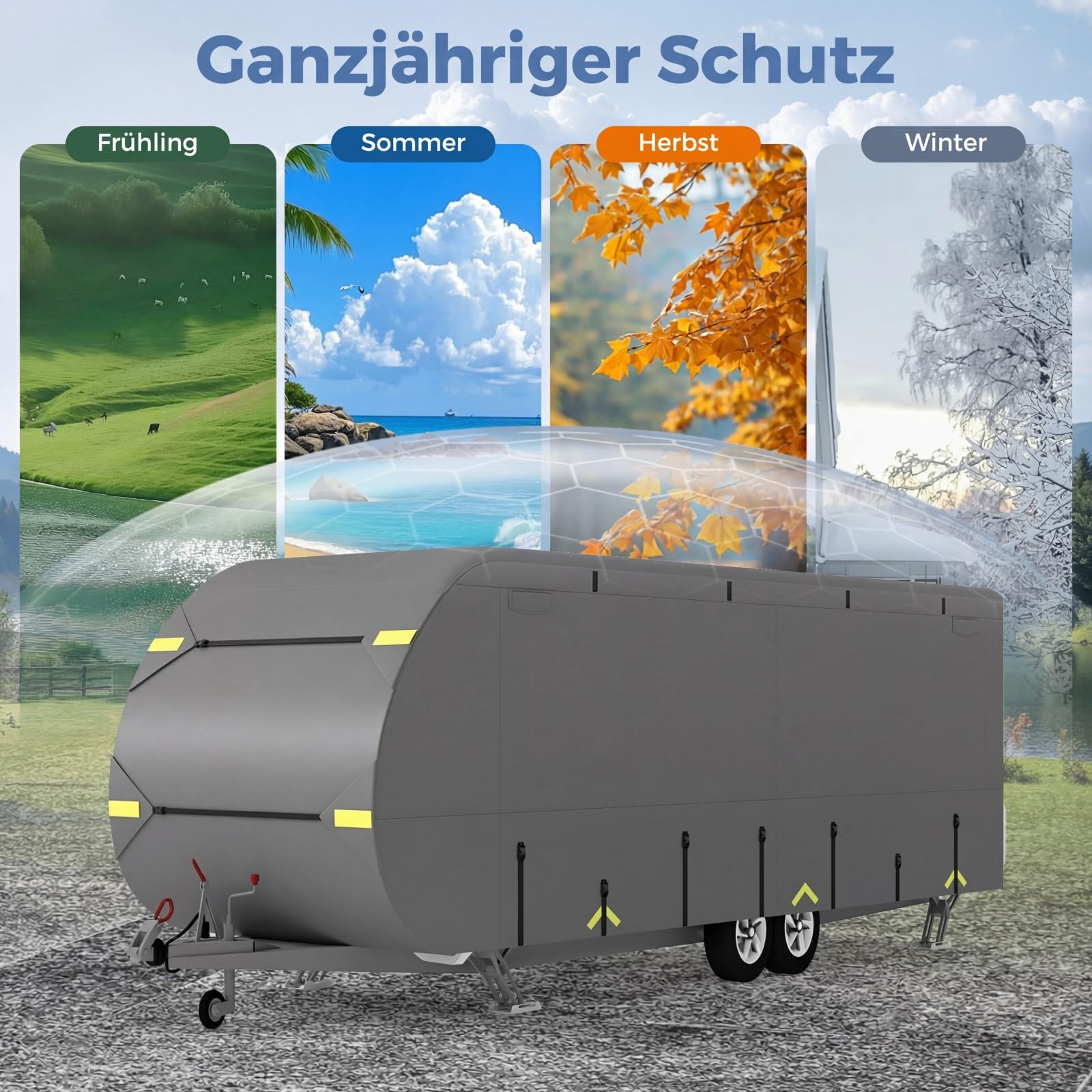 COSTWAY Wohnwagen Abdeckung aus Vliesstoff, 493 x 260 cm Schutzhülle für Wohnwagen & Wohnmobil, Wohnmobil Abdeckplane, atmungsaktiv wasserabweisend wetterfest, Wohnwagenplane für Camping Reisen