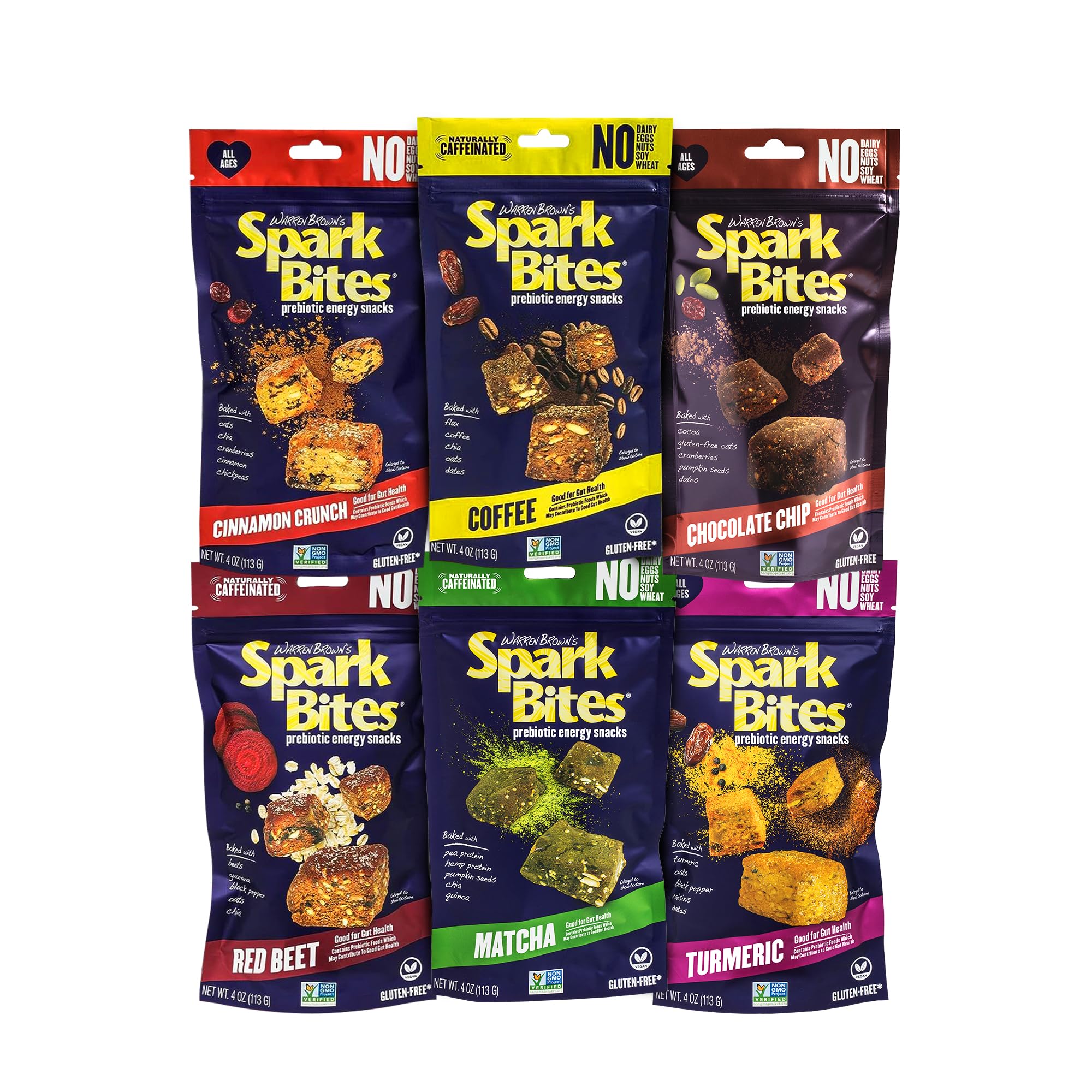 SPARK BITES - Variety Pack of 6 (one of each flavor) Allergen Free Vegan Healthy Energy Snack - A Steady Release of Wholesome Energy with NONE OF THE
