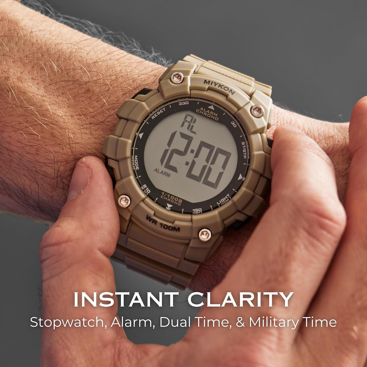 Miykon Military Watches for Men – Large Display Tactical Watch Built with Shockproof Resin, 100M Waterproof Digital Sports Watch – Super Illuminator, Stopwatch, Alarm, Dual Time, 24hr Military Time