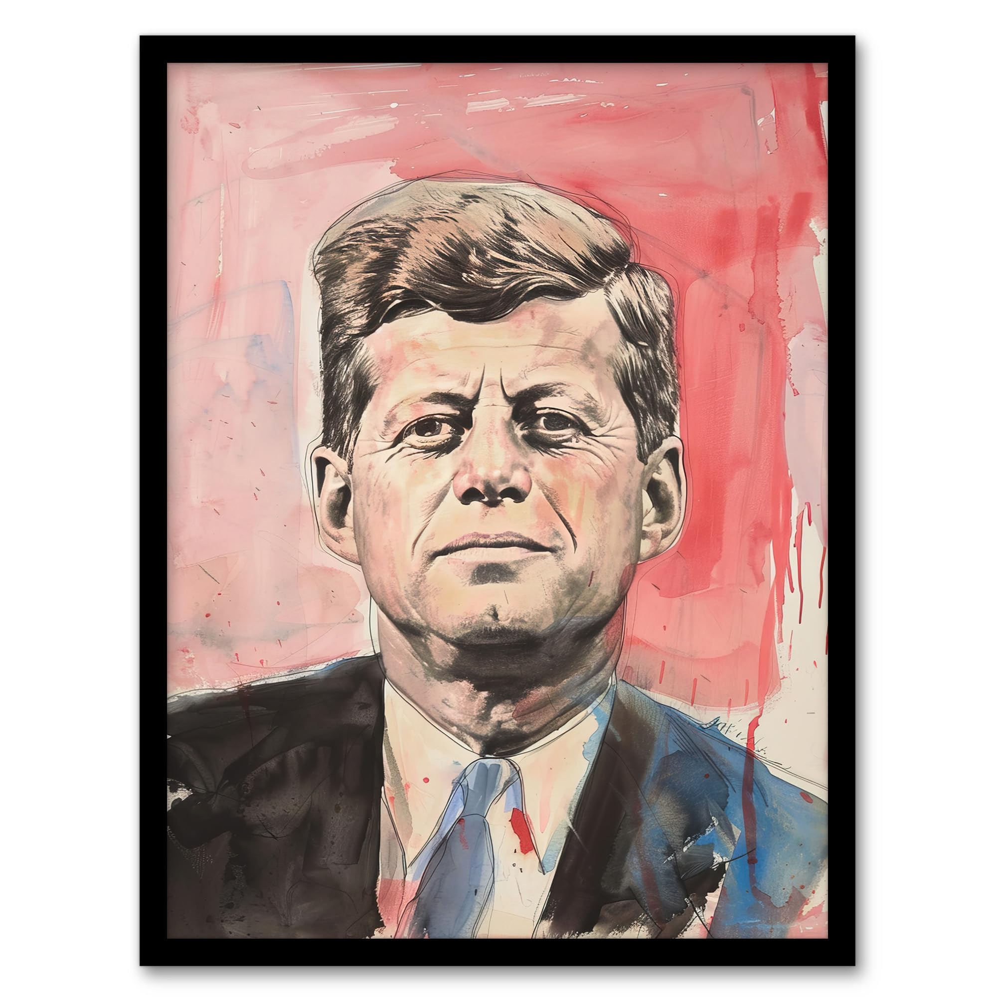Artery8 John Kennedy JFK USA President Watercolour Man Cave Artwork Framed Wall Art Print 18X24 Inch