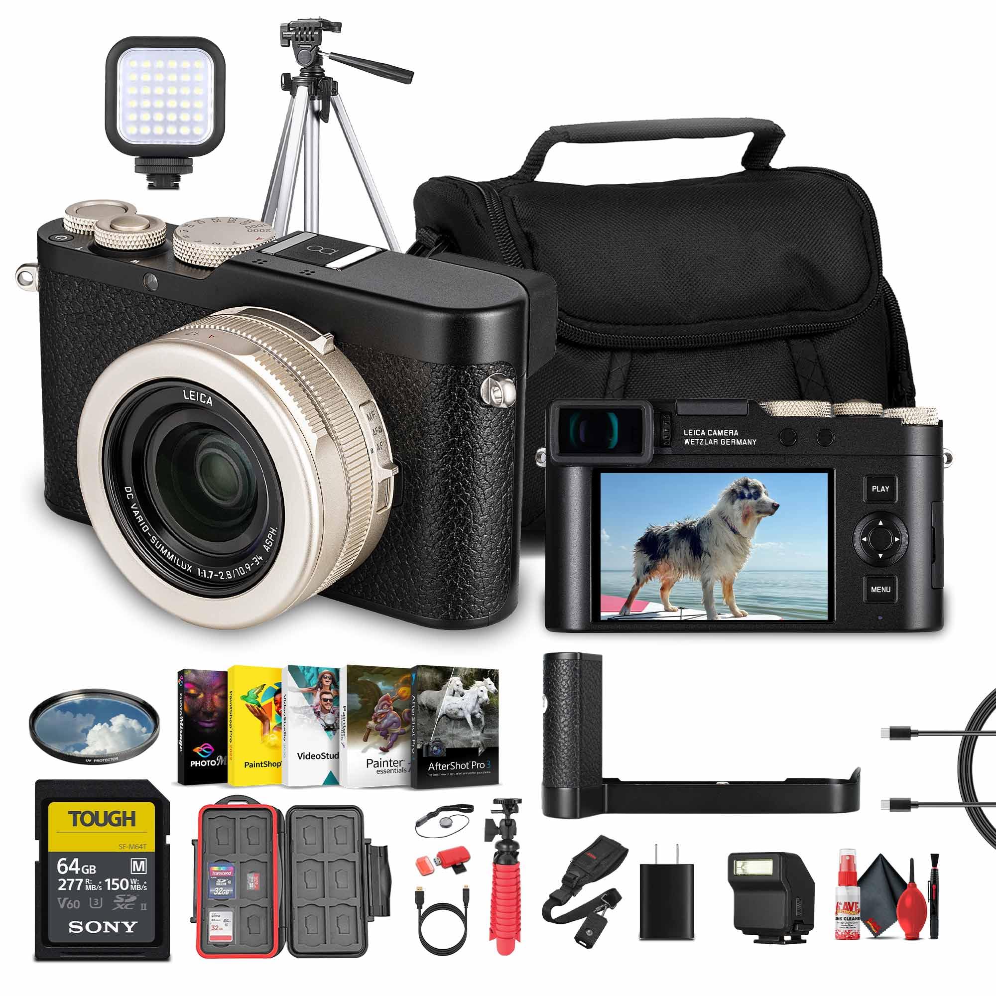 Leica D-Lux 8 Digital Camera – 100 Years of Leica Limited Edition – 17MP, 4K Video, Compact Camera for Photography & Vlogging + 64GB Memory Card + 72" Tripod + Hand Grip + Camera Bag + Strap + More