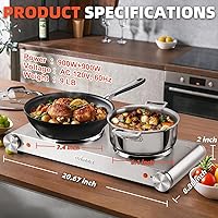Vista 6 de CUSIMAX Electric Hot Plate, 1800W Double Burner, Cast Iron Countertop Cooktop, Hot Plates for Cooking, Portable Countertop Stove, Compatible with