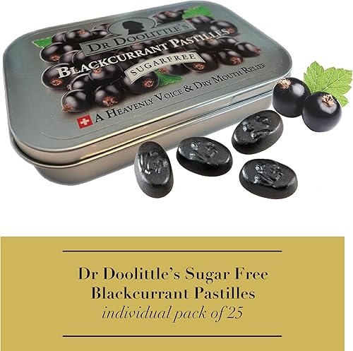 Miniatura 2 de Dr. Doolittle's Pastillas de frutas suaves sin azúcar para voz y garganta, sabor a grosella negra, lata de 2.12 onzas, paquete de aproximadamente 25