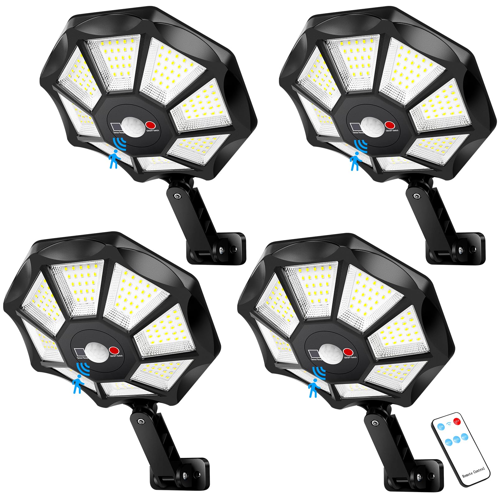 Sheetea 4 Pack Solar Lights Outdoor Waterproof, 168LED Flood Lights, 6500K