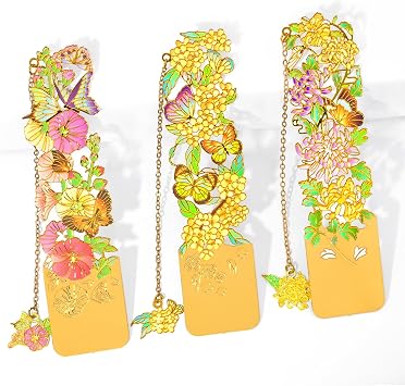 Aromoty 4 Pieces Aesthetic Metal Bookmarks with Pendant, Unique Cute Hollow Flower Butterfly Seasonal Themd Book Markers, Christmas Gifts for Women Reading Girls Teacher Readers Book Lover Accessories