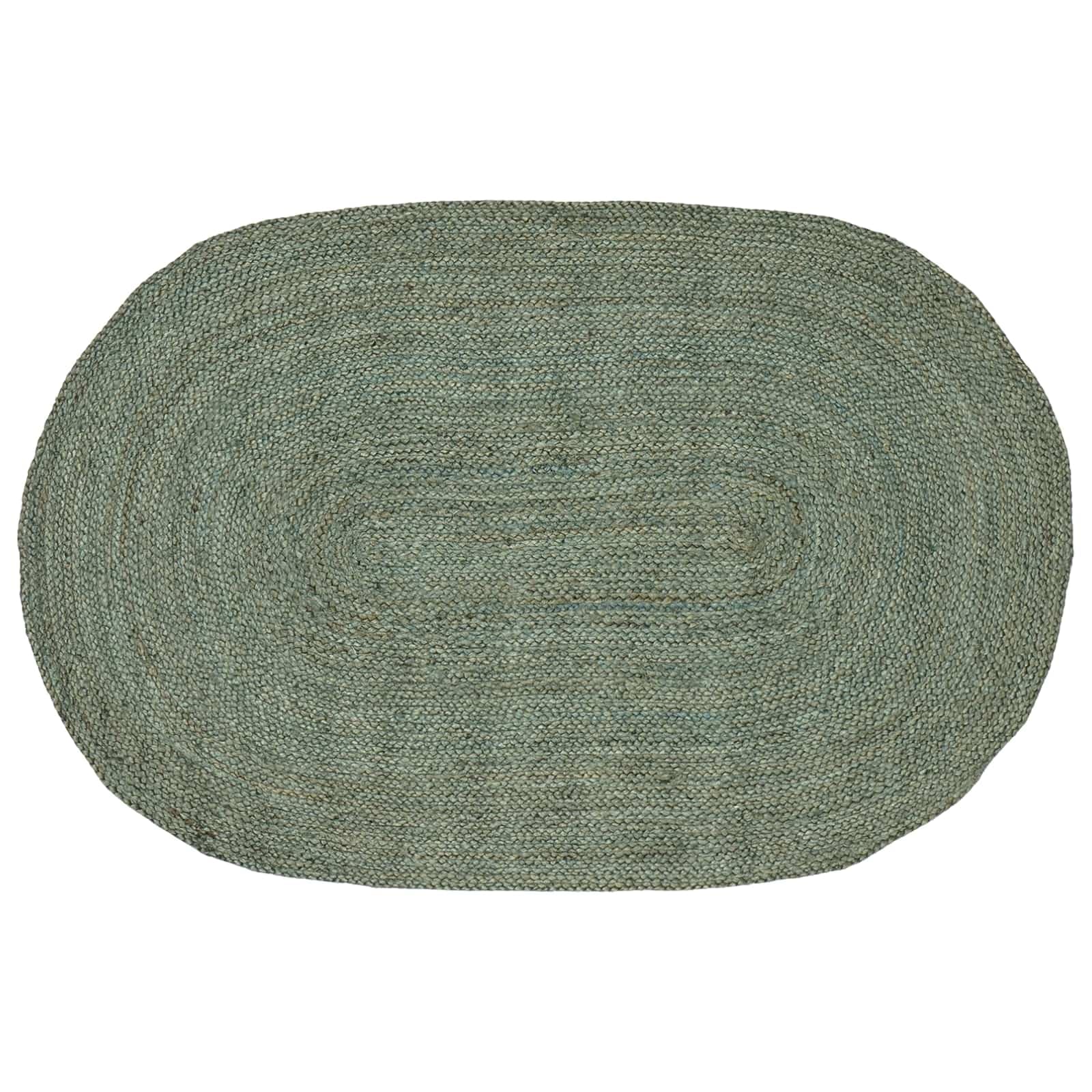 Tapis vert olive fait à la main en jute 100 x 152 cm ovale pour salon, chambre à coucher, salle à manger, moderne, facile d'entretien, antidérapant, confortable, avec texture naturelle et