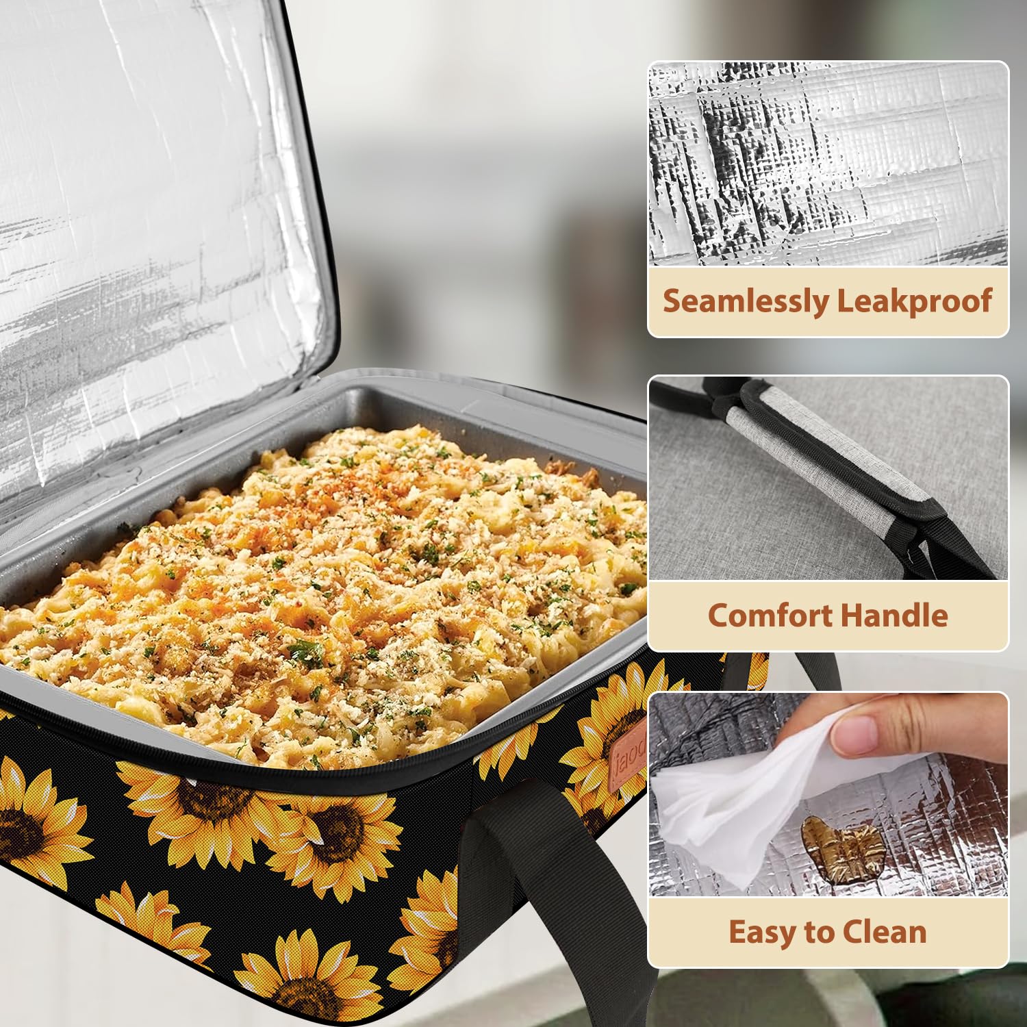 Bolsa de transporte de doble cacerola, bolsa de transporte térmica expandible para alimentos fríos o calientes para picnic, cocinas, fiestas de comida, se adapta a bandeja de hornear de 9 x 13