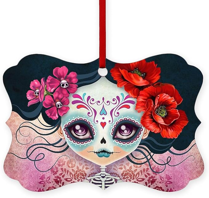 CafePress Amelia Calavera Sugar Skull Scroll Holiday Ornament 4