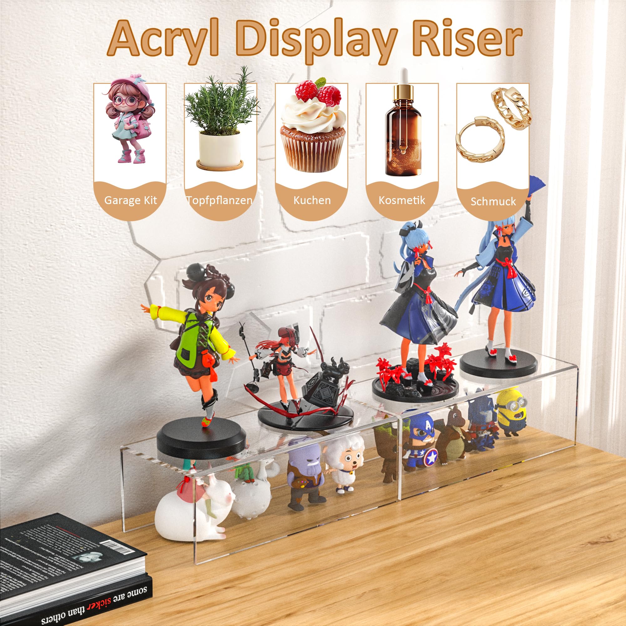 Sezanrpt Scaffale in acrilico Riser, 30 x 13 x 10 cm, confezione da 2, supporto acrilico trasparente per oggetti da collezione, Brand Store, Home Storage Organizer, 30 x 13 x 10 cm