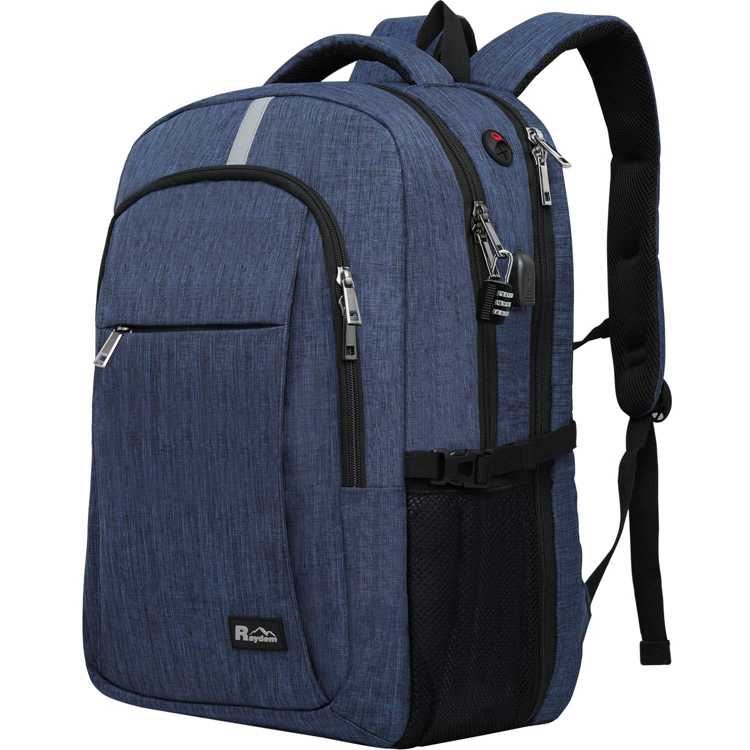 Raydem Travel Laptop Backpack with USB Charging Port, 17.3 Inch Water Resistant School Backpack Business Laptop Bag, TSA Friendly Computer Backpack Anti Theft Carry on Bookbags for Women Men, Blue