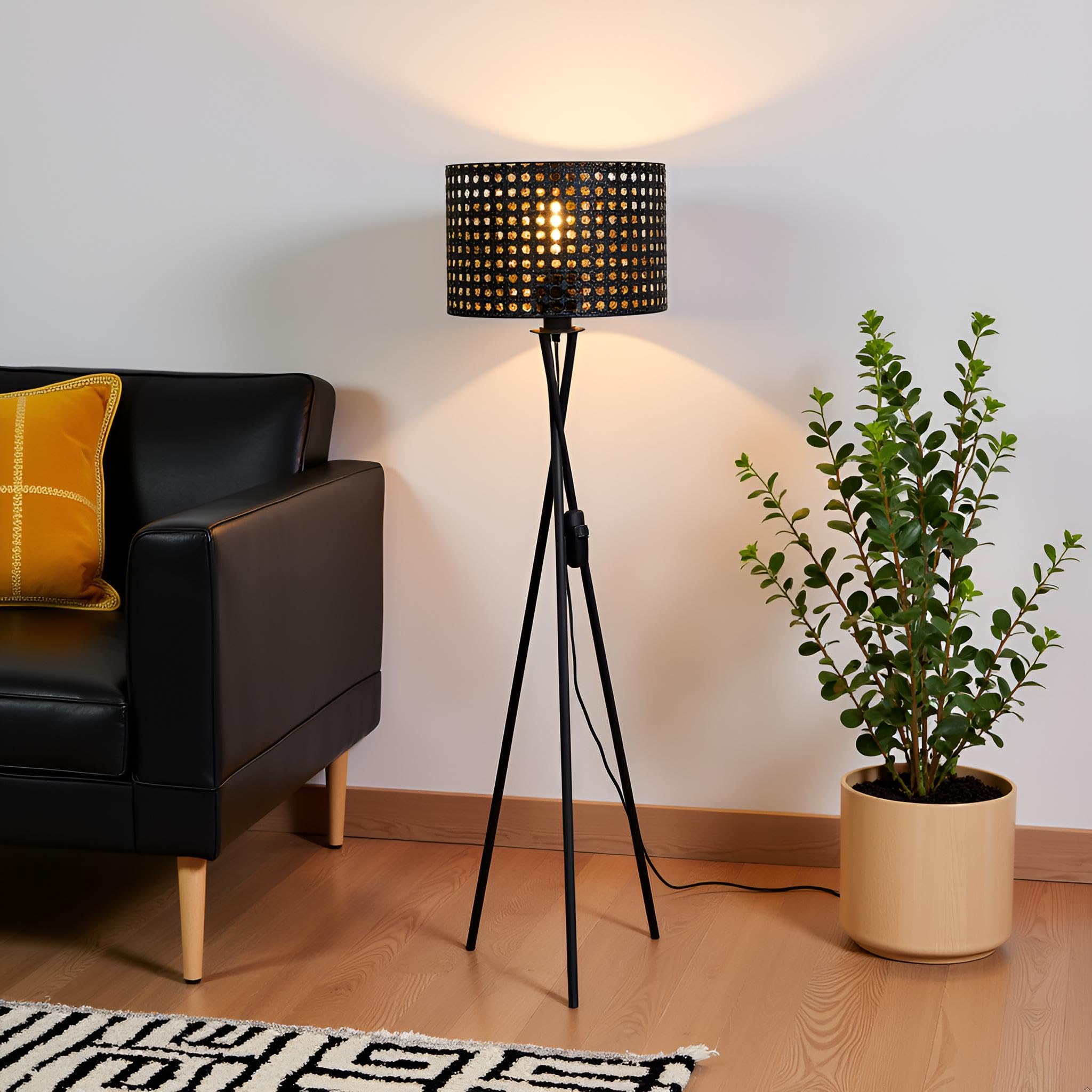 Osasy Modern LED Tripod Floor Lamp, Decorative Woven Shade, Tripod Lamps Living Room Corner Light - Image 2