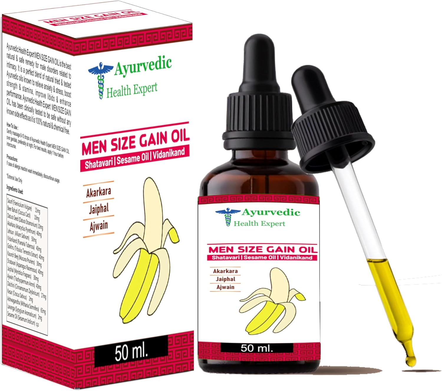 Men Size Gain for Couples Ayurvedic Sexual Oil – Herbal Aphrodisiac for Energy, Passion & Vitality – Natural Libido Enhancer Massage Oil (50 Ml Pack of 1) 1.6oz