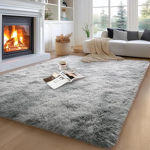 Miniatura 43 de Alfombras de área de 6 x 9 pies para sala de estar, alfombra azul grande y esponjosa para dormitorio, alfombras suaves y peludas para dormitorio de