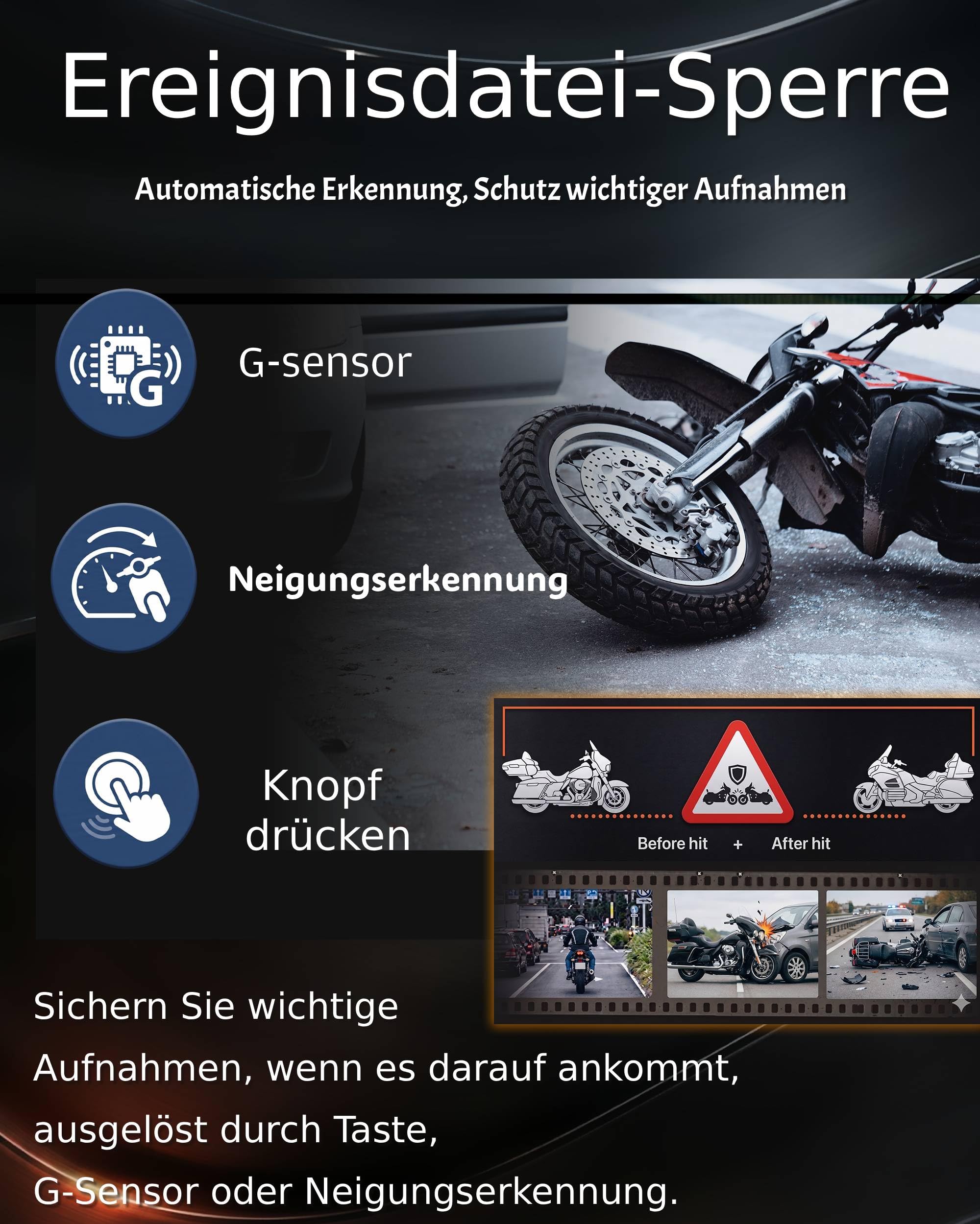 Mio Dashcam Motorrad Vorne Hinten kabellos mit akku 4,5 Stunden, dashcam motorradhelm mit Schutzart IP67, 2.5K HDR,GPS, Wi-Fi, 60fps, App-Steuerung, 3 Jahre Garantie (MiVue MP30)