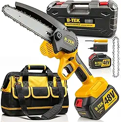 Kit Mini Motosserra Elétrica 48V Brushless com Bolsa de Ferramentas, Corrente de Aço Premium, Autonomia 2h e Lubrificação Automática