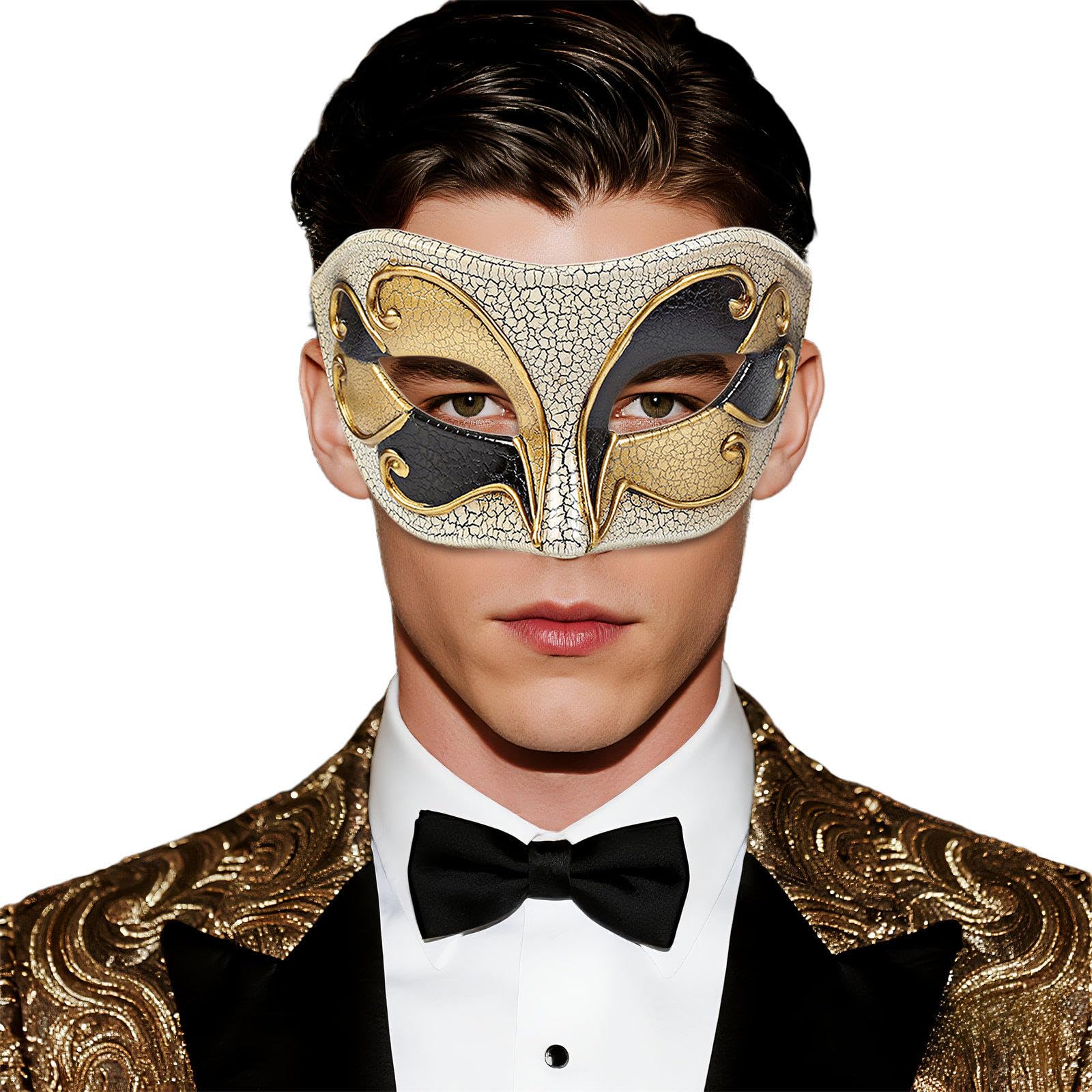 JewelryWe Men's Venetian Masquerade Mask: Cracked Half Face Costume Masks with Elastic Band for Halloween Party Cosplay - Image 2