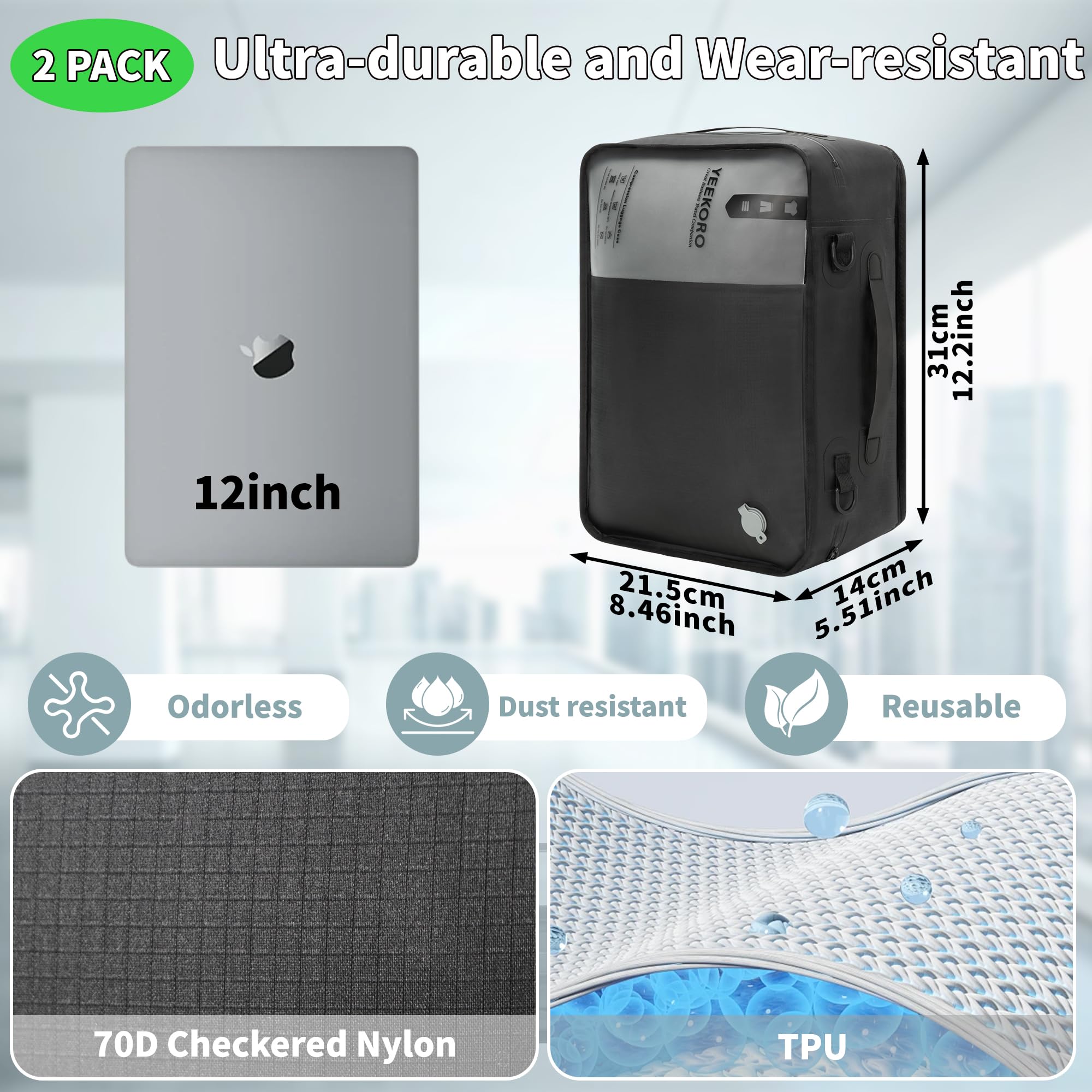 Cubes d'emballage par compression, sacs sous vide pour voyages d'affaires, cubes d'emballage réutilisables IP67 pour valises de 50,8 cm, sacs de rangement pour bagages pour homme et femme