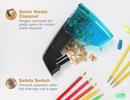 Miniatura 5 de Bostitch - Sacapuntas a batería, bandeja con bisagras, compatible con lápices de colores, azul (BPS2-BLUE)