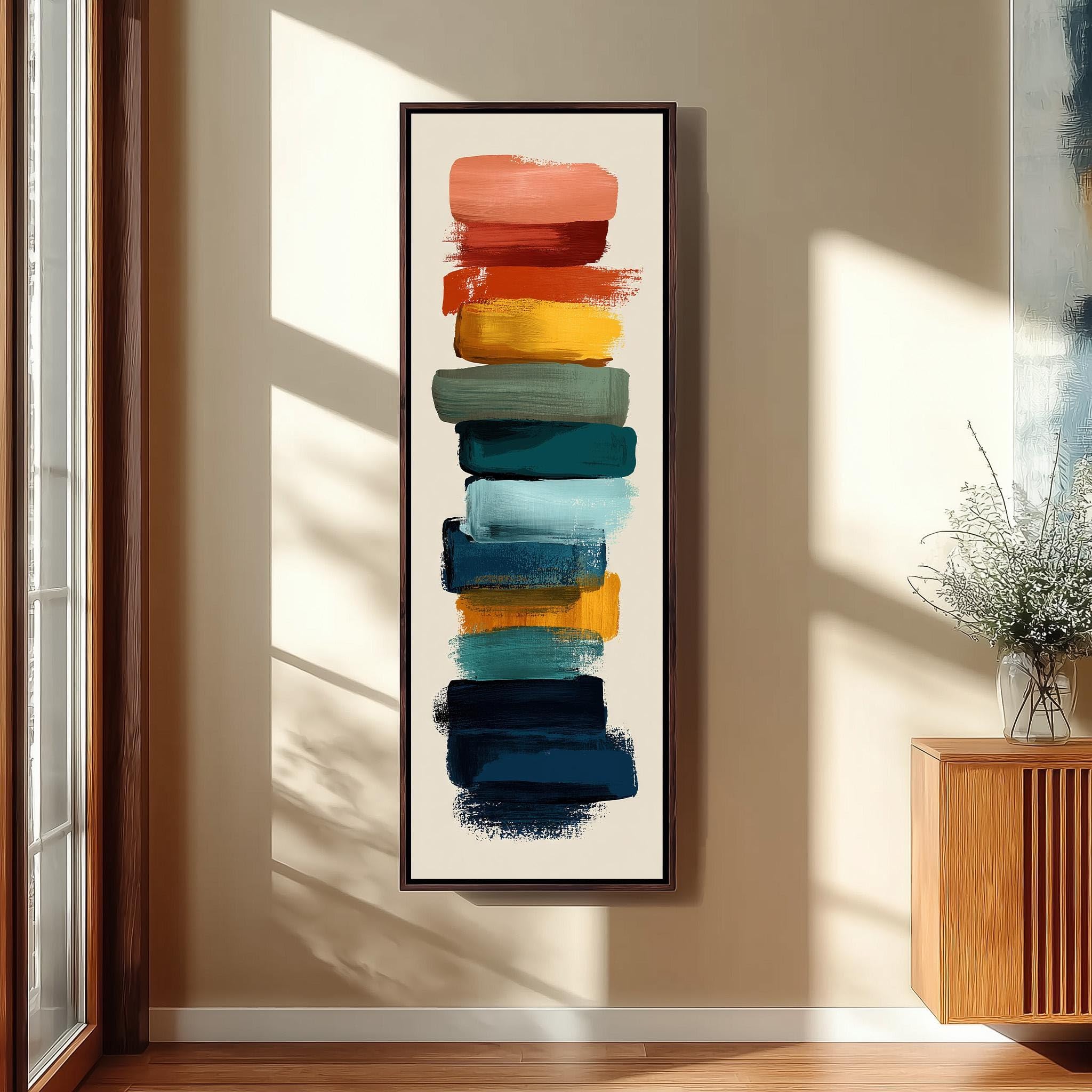 Xbtykpb Frameless Long Vertical Painting Stack Art, Tall Narrow Canvas, Skinny Colorful Brushstroke Print, Rainbow Decor, Palette Picture(30X90cm/Frameless)